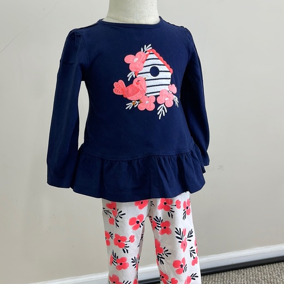 Gymboree Baby Boats & Blooms Flower Bird Shirt & Pants Outfit 2-Piece Set - Picture 3 of 16